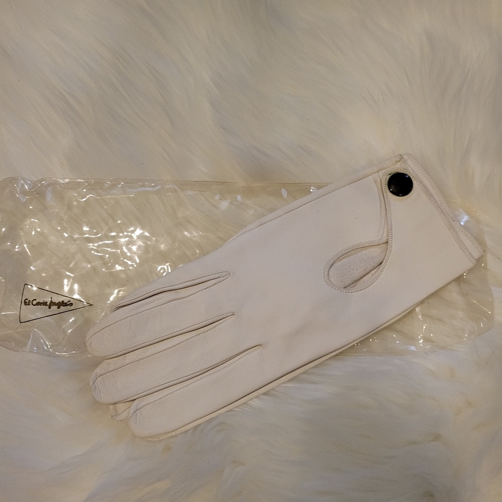 VINTAGE NOS 60'S SOFT WHITE LEATHER SNAP DRIVING GLOVES